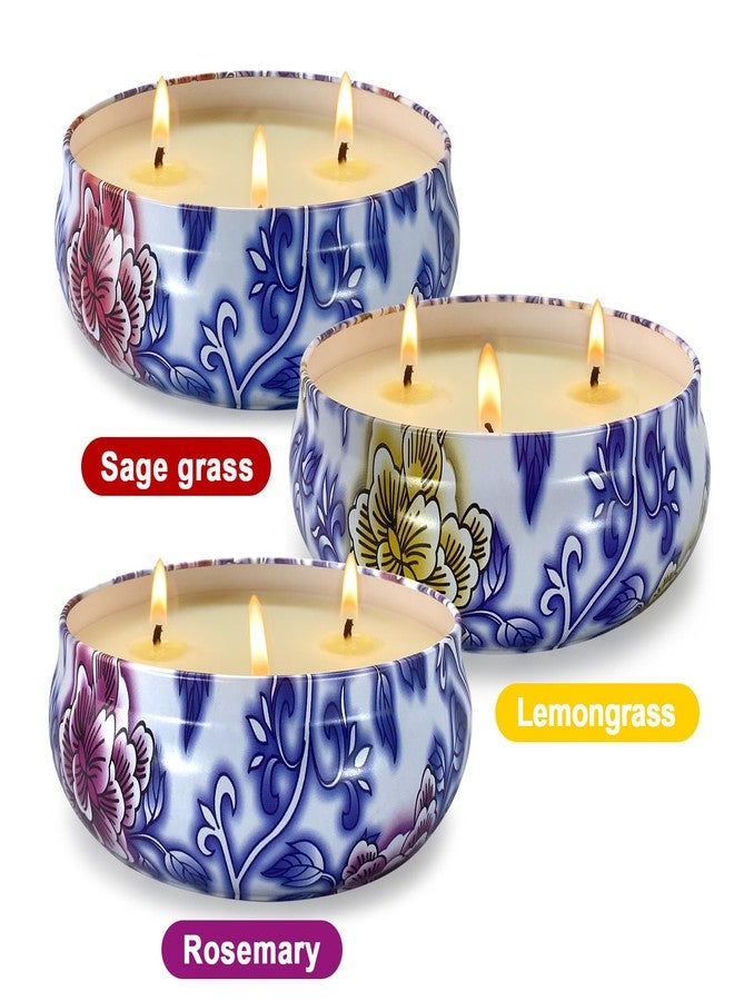 Jeximing 3 Wick Large Citronella Candle & Rosemary Scented Candle & Sage Scented Candle, 3 Pack 13.5oz Outdoor Candles, Soy Wax Candle Set for Indoor, Up to 200hrs Burning Emergency Candles - Image 2